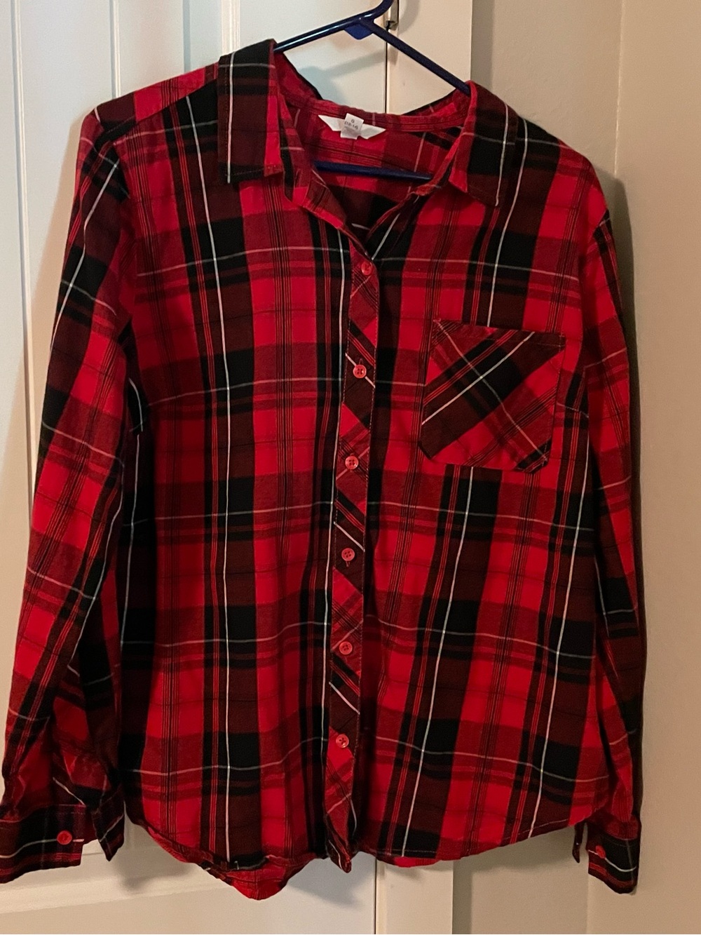 Red and Black Plaid Button-Up Shirt Time and Tru